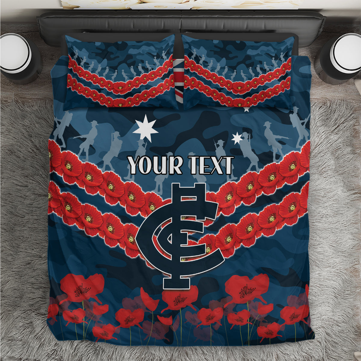 Custom Blues Football Bedding Set ANZAC Lest We Forget - Vibe Hoodie Shop