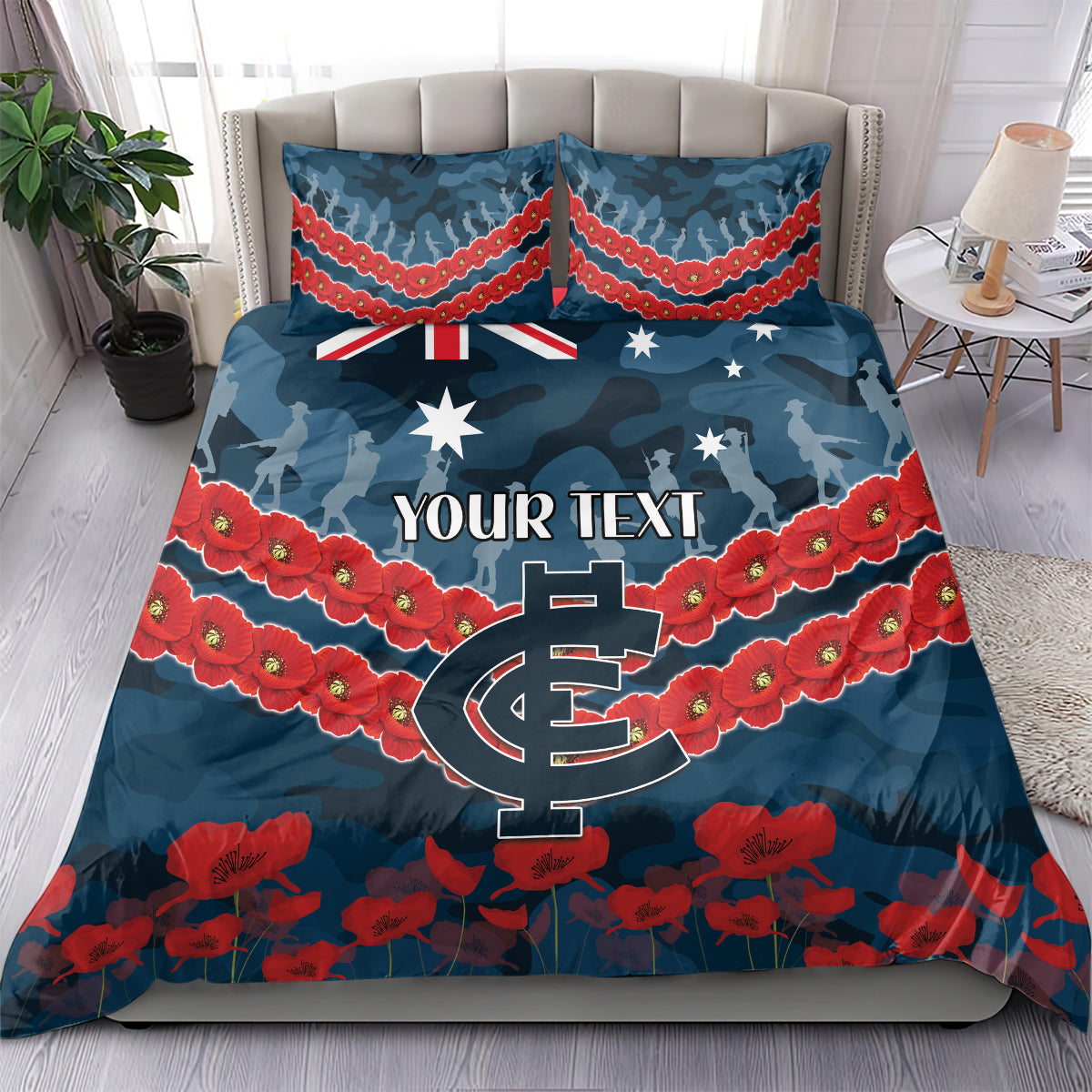 Custom Blues Football Bedding Set ANZAC Lest We Forget - Vibe Hoodie Shop