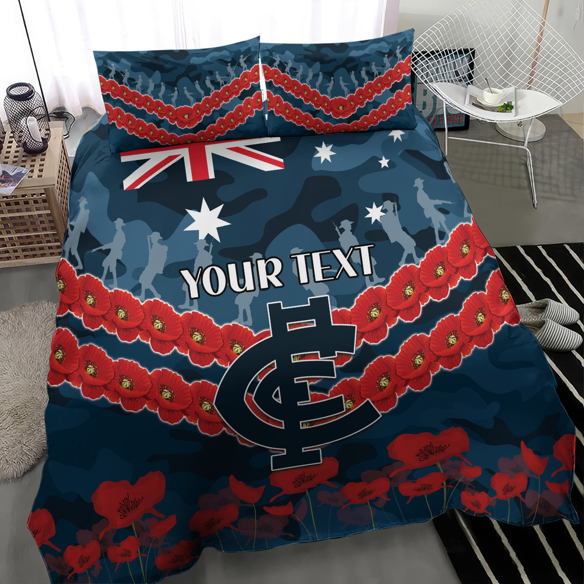 Custom Blues Football Bedding Set ANZAC Lest We Forget - Vibe Hoodie Shop