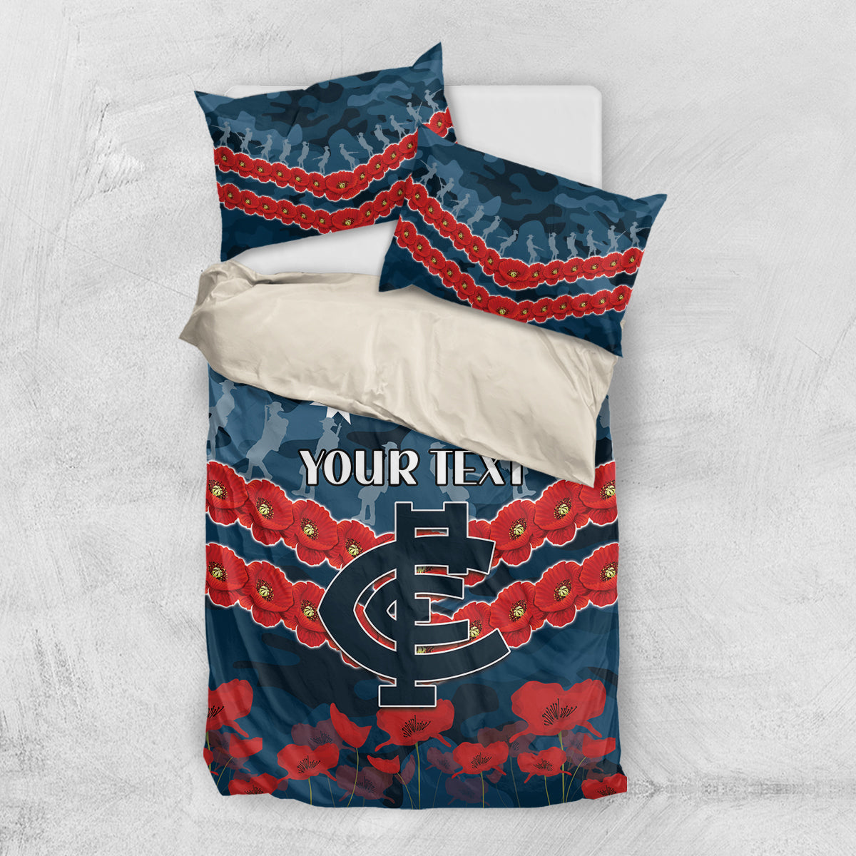 Custom Blues Football Bedding Set ANZAC Lest We Forget - Vibe Hoodie Shop