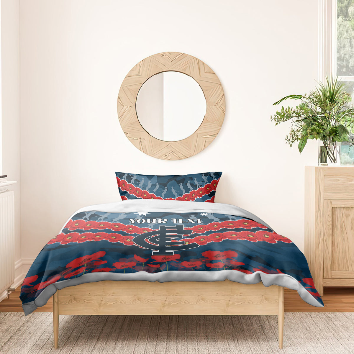 Custom Blues Football Bedding Set ANZAC Lest We Forget - Vibe Hoodie Shop