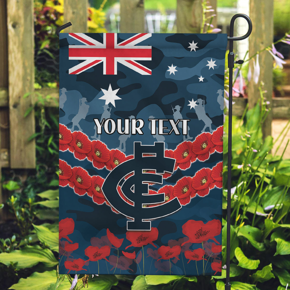 Custom Blues Football Garden Flag ANZAC Lest We Forget - Vibe Hoodie Shop