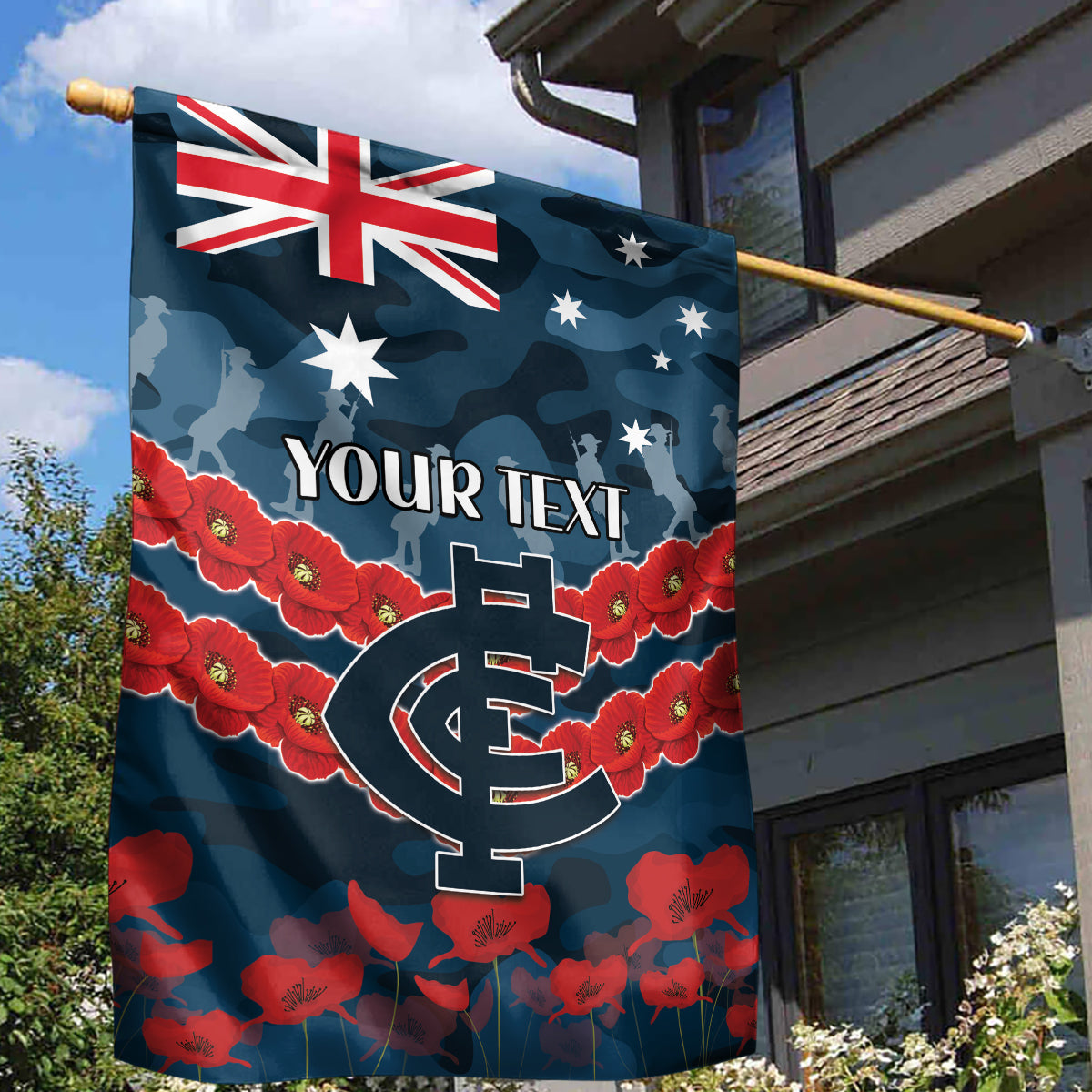 Custom Blues Football Garden Flag ANZAC Lest We Forget - Vibe Hoodie Shop