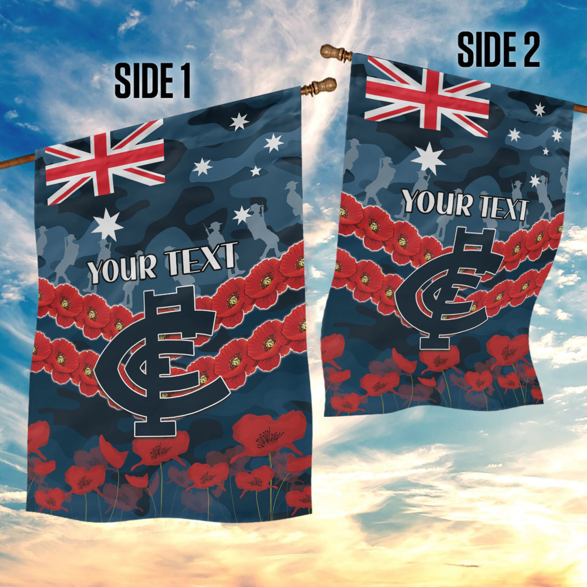 Custom Blues Football Garden Flag ANZAC Lest We Forget - Vibe Hoodie Shop