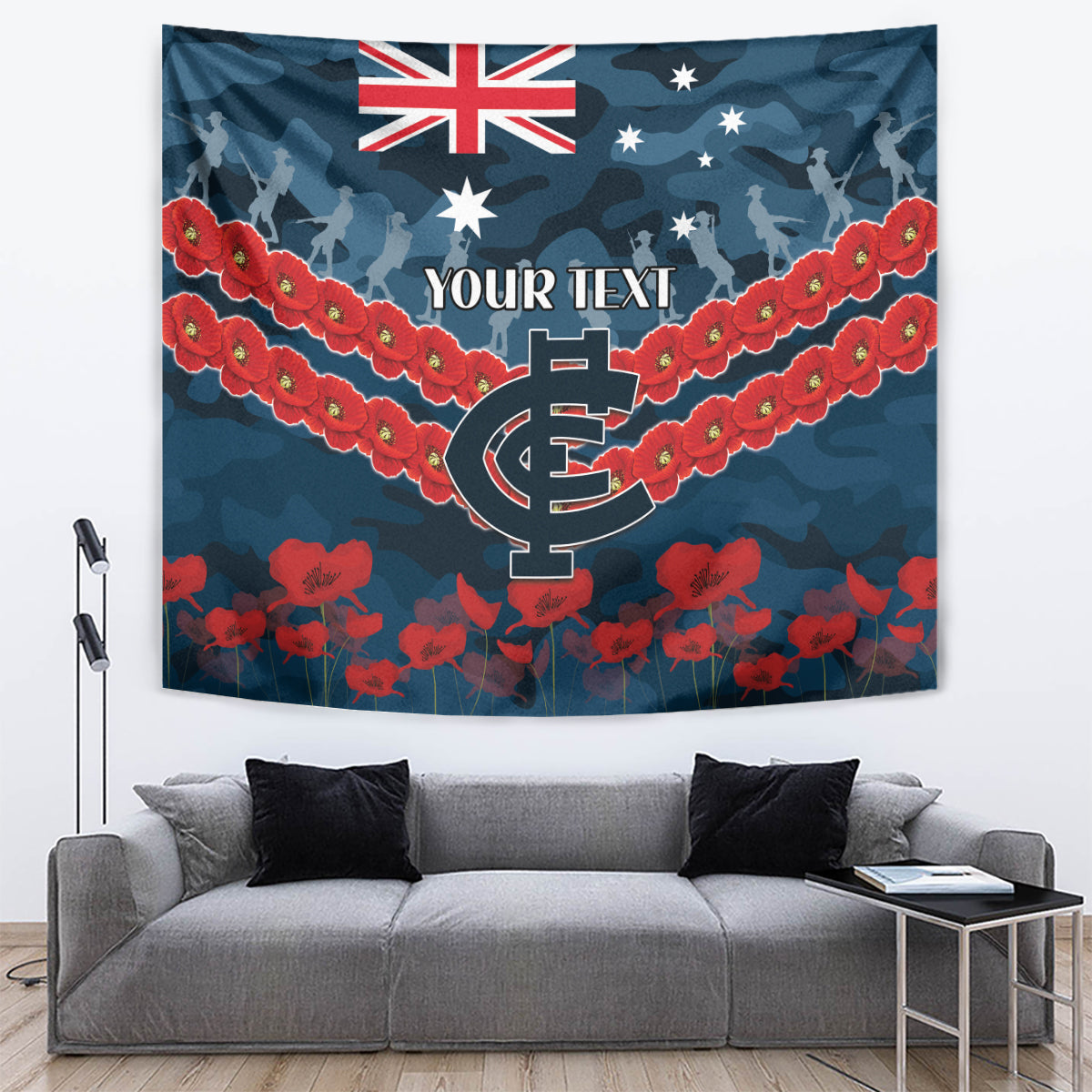 Custom Blues Football Tapestry ANZAC Lest We Forget - Vibe Hoodie Shop