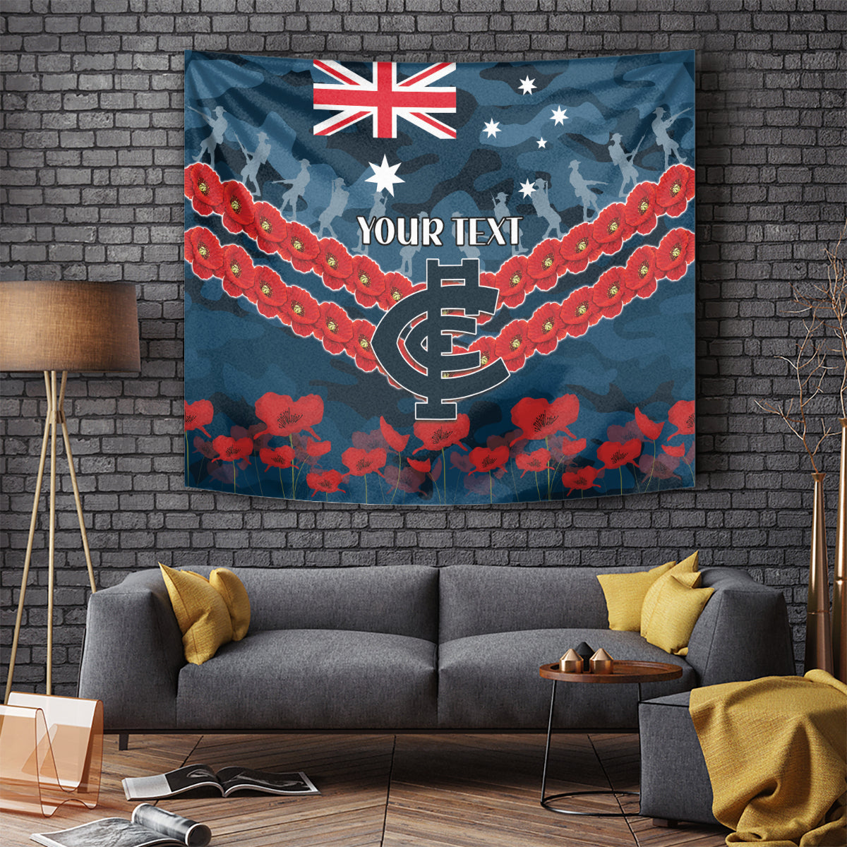 Custom Blues Football Tapestry ANZAC Lest We Forget - Vibe Hoodie Shop