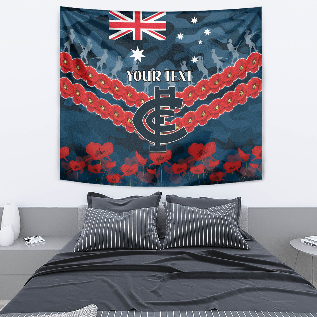 Custom Blues Football Tapestry ANZAC Lest We Forget - Vibe Hoodie Shop