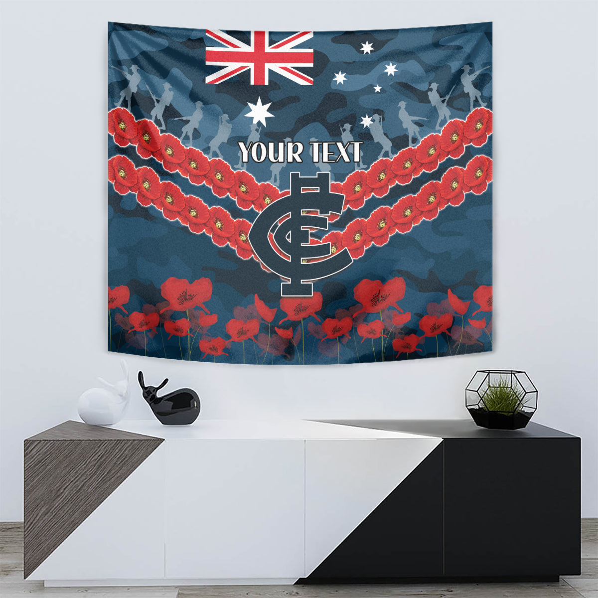 Custom Blues Football Tapestry ANZAC Lest We Forget - Vibe Hoodie Shop