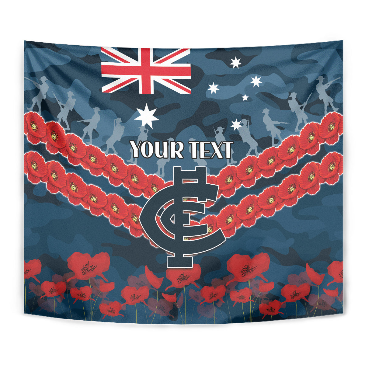 Custom Blues Football Tapestry ANZAC Lest We Forget - Vibe Hoodie Shop