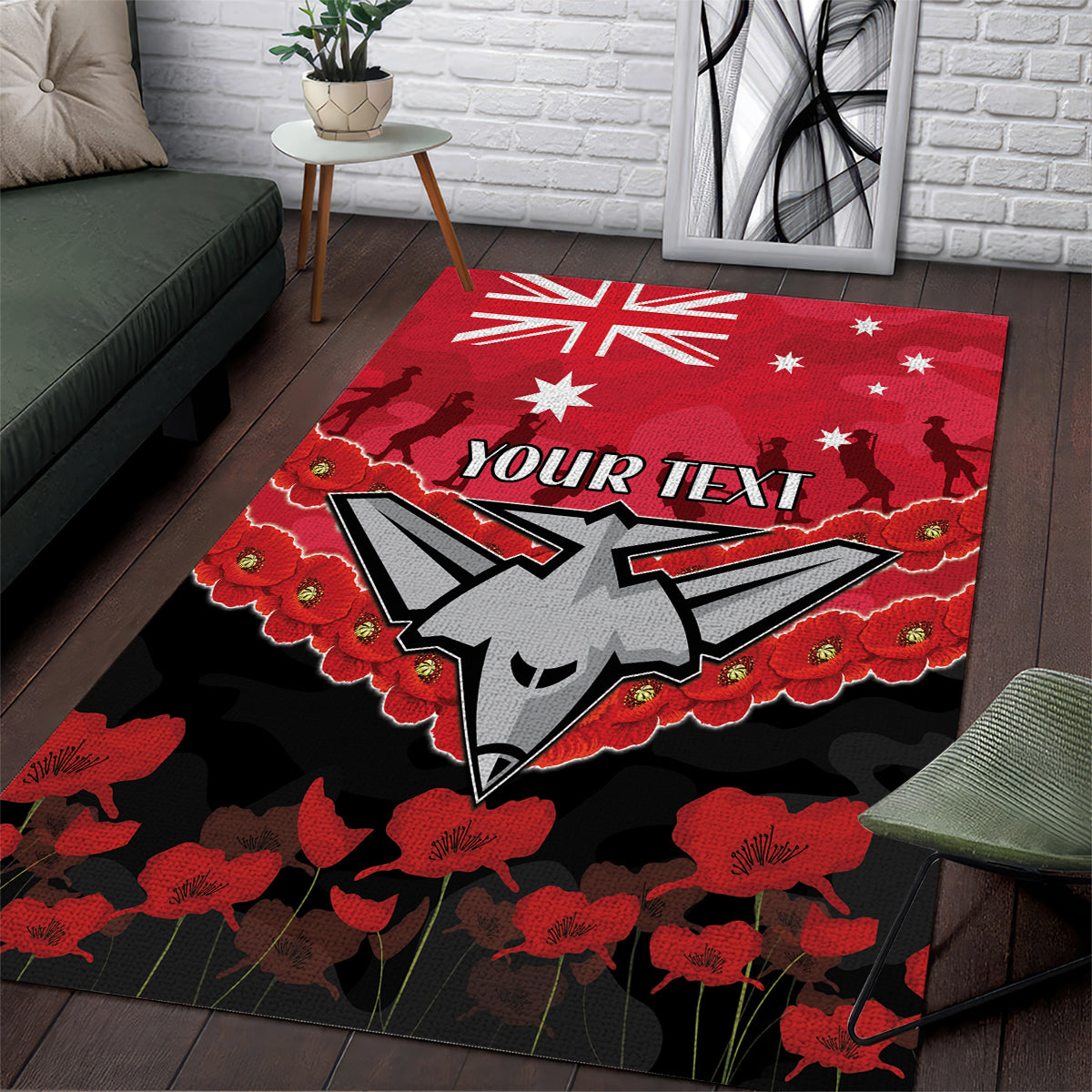 Custom Bombers Football Area Rug ANZAC Lest We Forget - Vibe Hoodie Shop