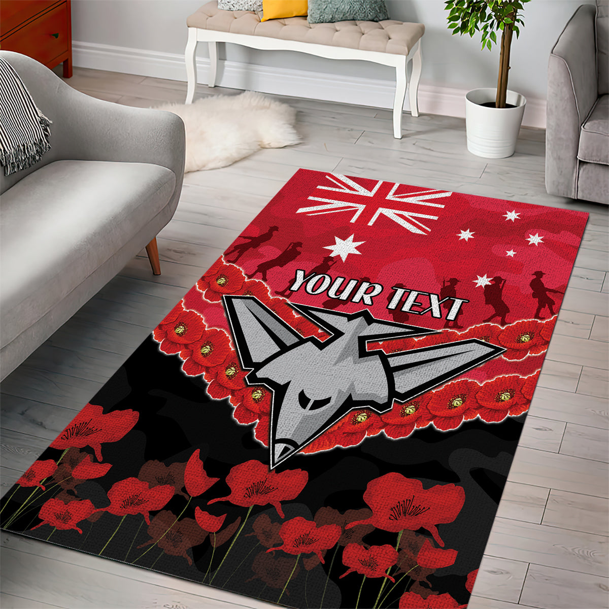 Custom Bombers Football Area Rug ANZAC Lest We Forget - Vibe Hoodie Shop