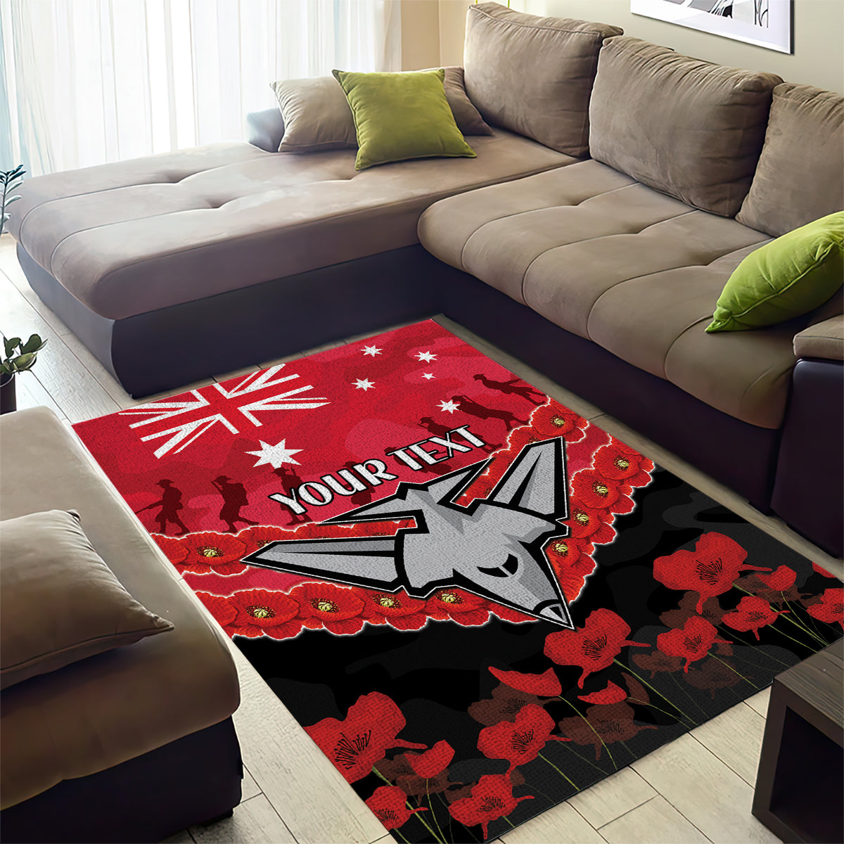 Custom Bombers Football Area Rug ANZAC Lest We Forget - Vibe Hoodie Shop