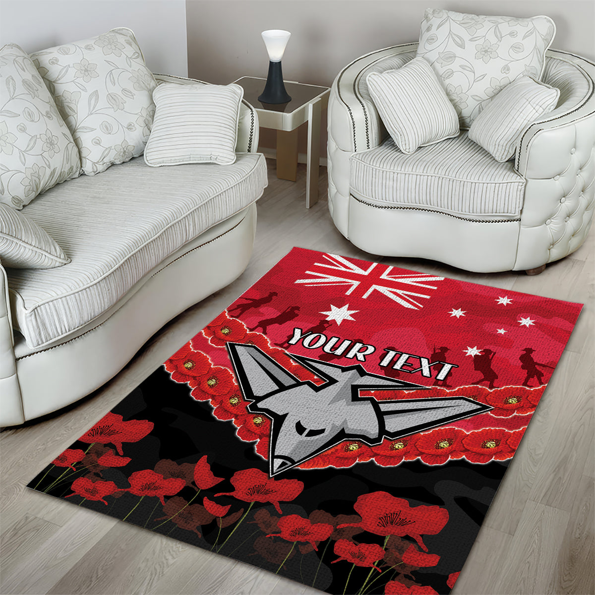 Custom Bombers Football Area Rug ANZAC Lest We Forget - Vibe Hoodie Shop