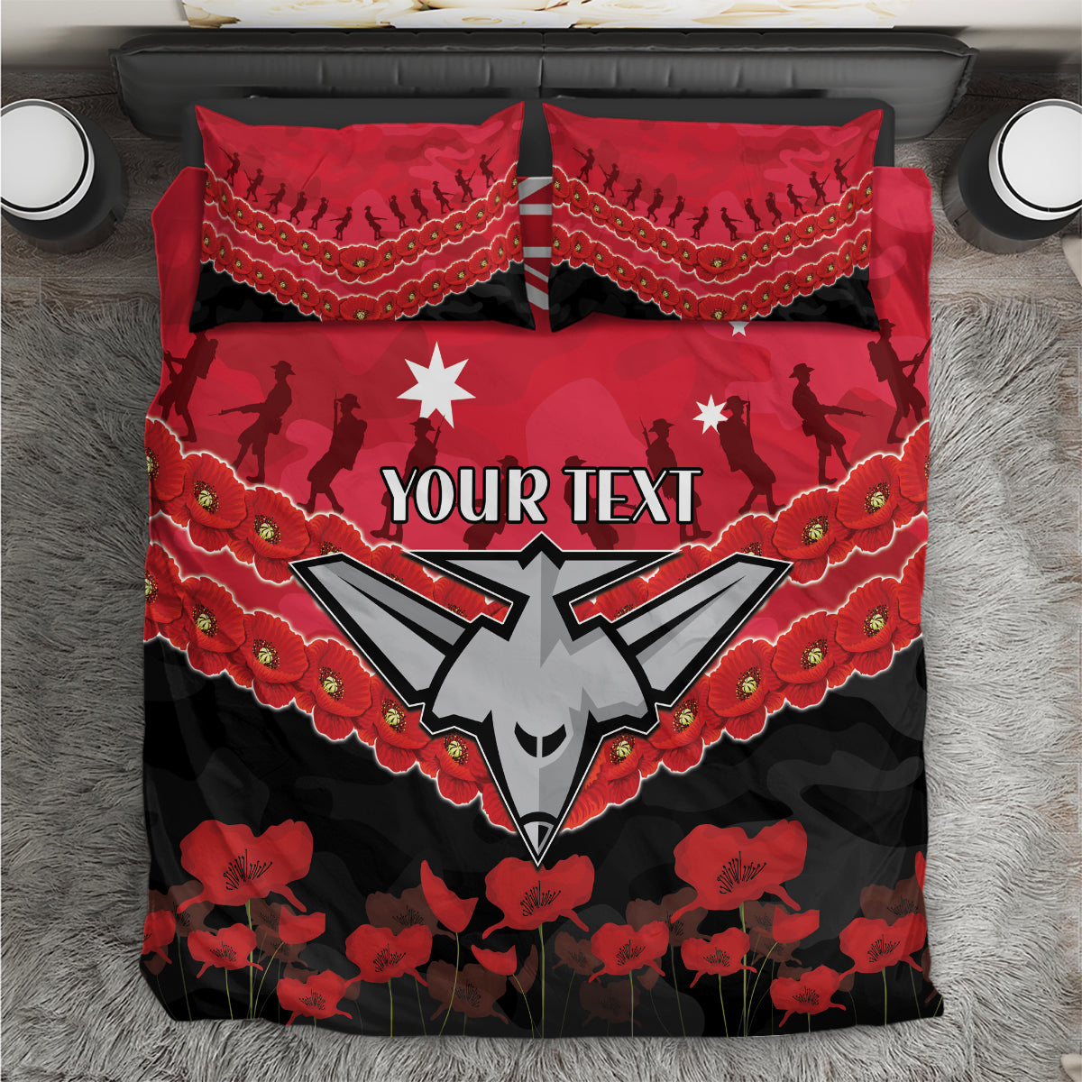 Custom Bombers Football Bedding Set ANZAC Lest We Forget - Vibe Hoodie Shop