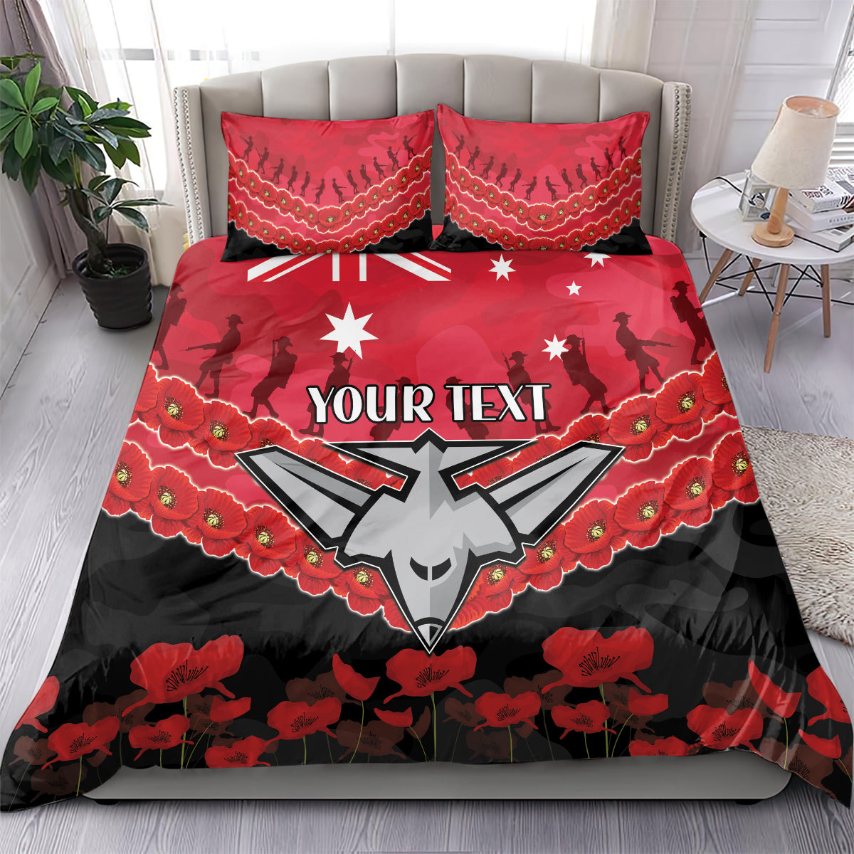 Custom Bombers Football Bedding Set ANZAC Lest We Forget - Vibe Hoodie Shop