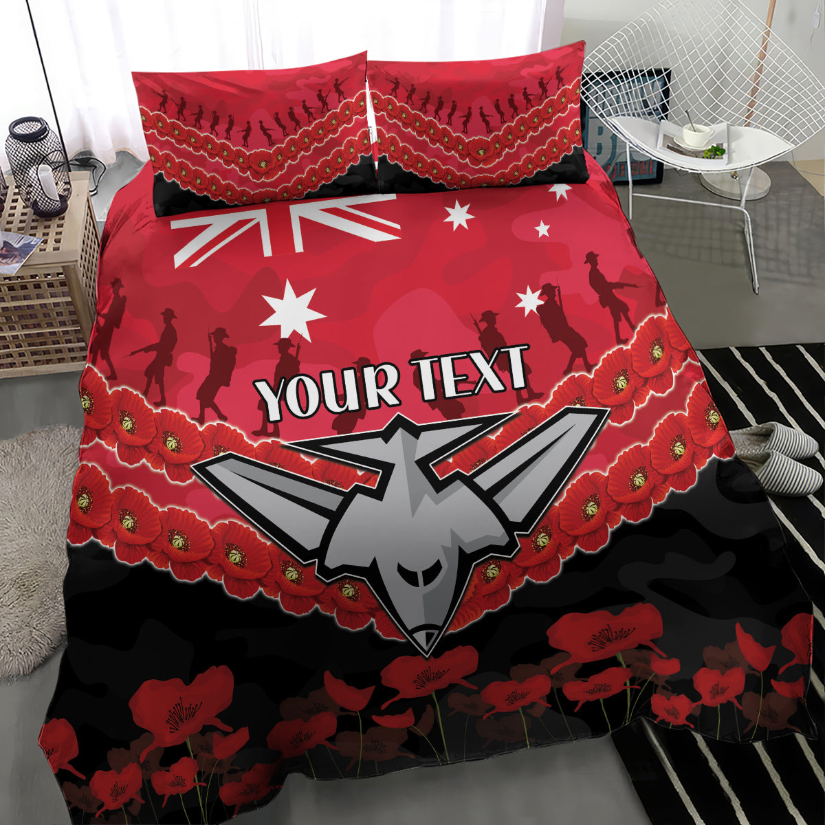 Custom Bombers Football Bedding Set ANZAC Lest We Forget - Vibe Hoodie Shop