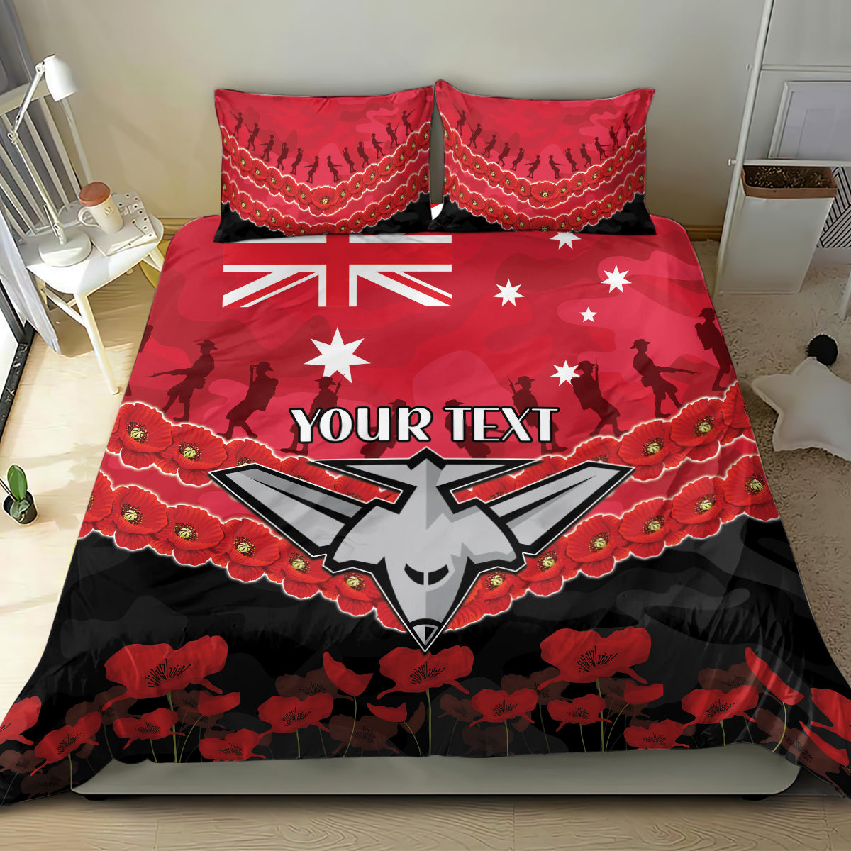 Custom Bombers Football Bedding Set ANZAC Lest We Forget - Vibe Hoodie Shop