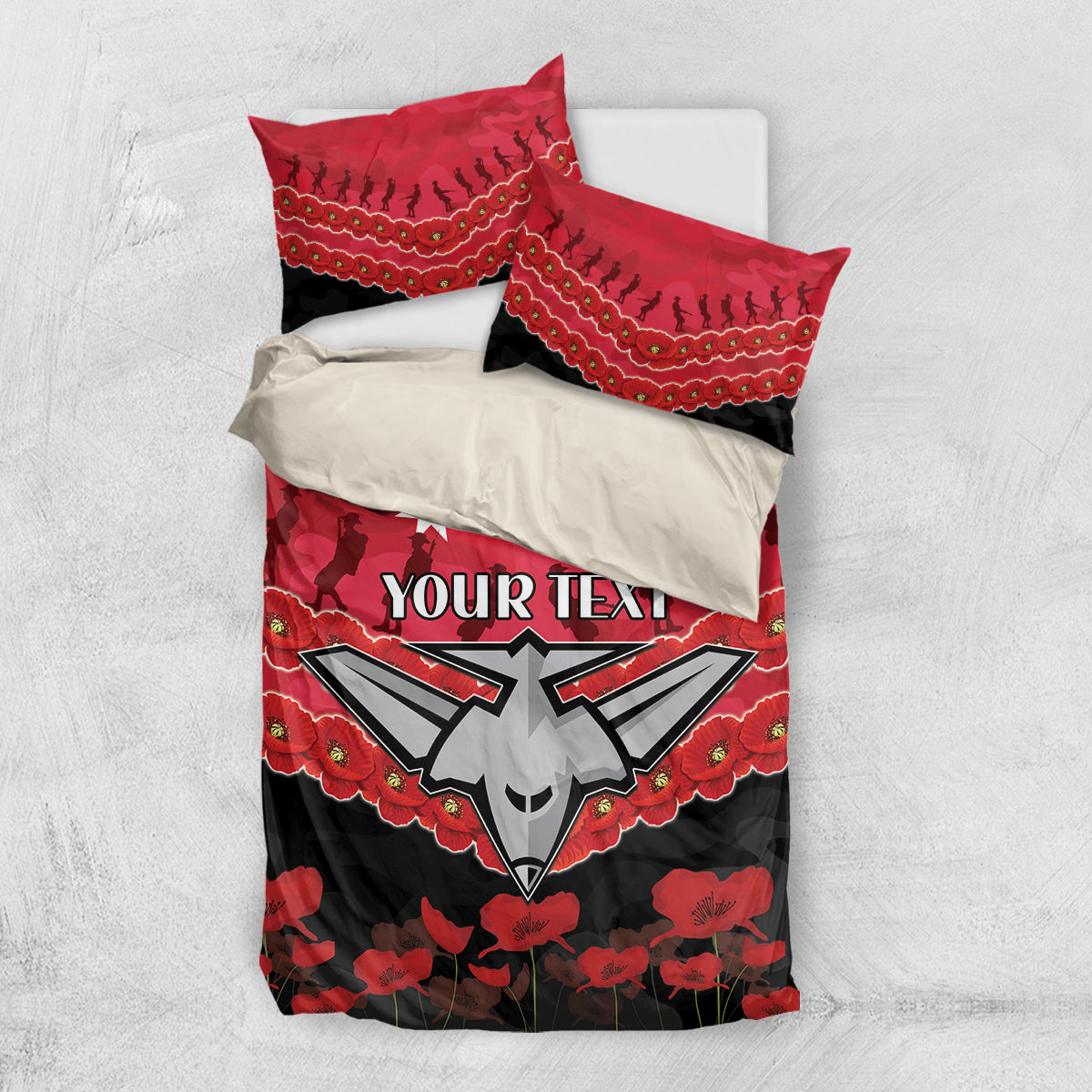 Custom Bombers Football Bedding Set ANZAC Lest We Forget - Vibe Hoodie Shop