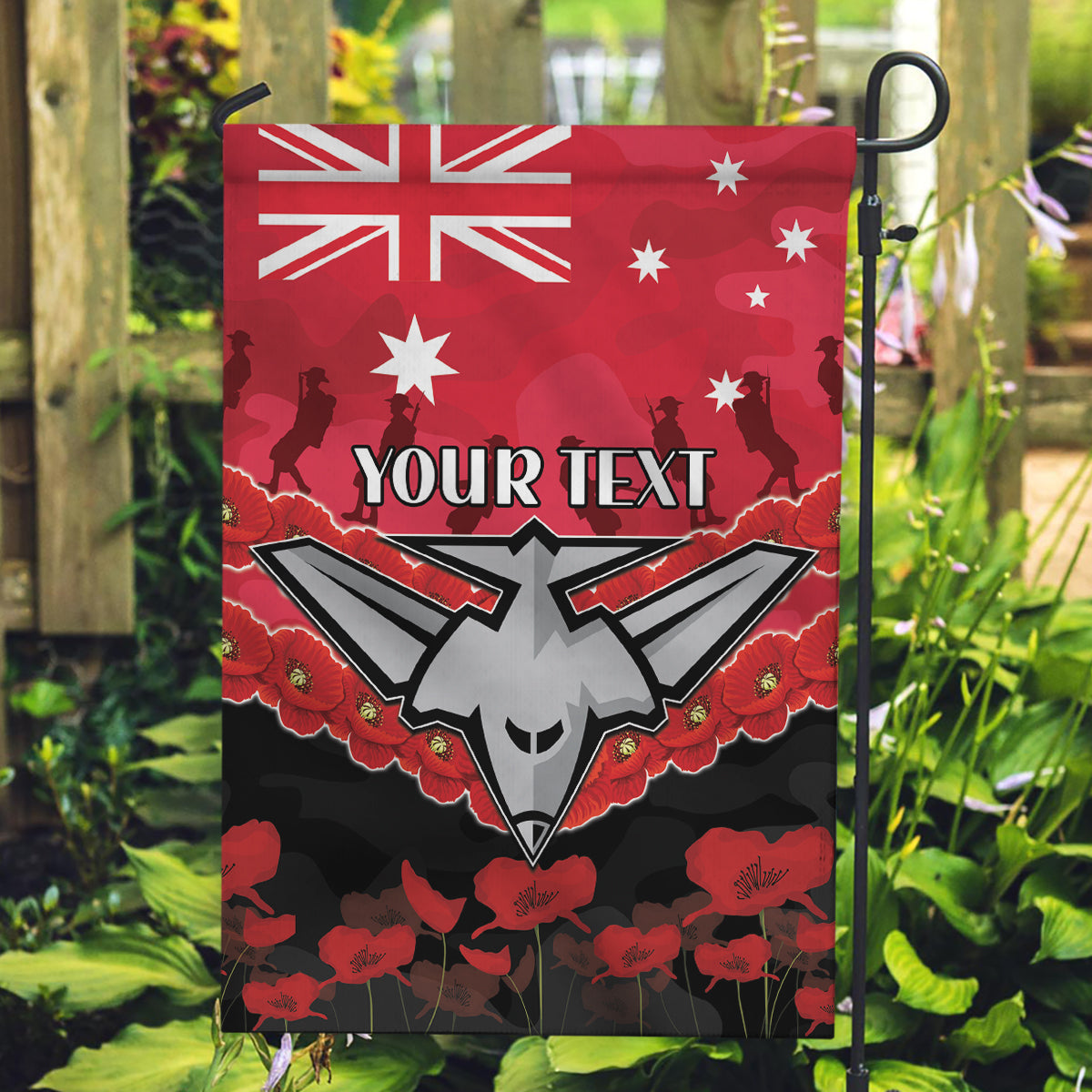 Custom Bombers Football Garden Flag ANZAC Lest We Forget - Vibe Hoodie Shop