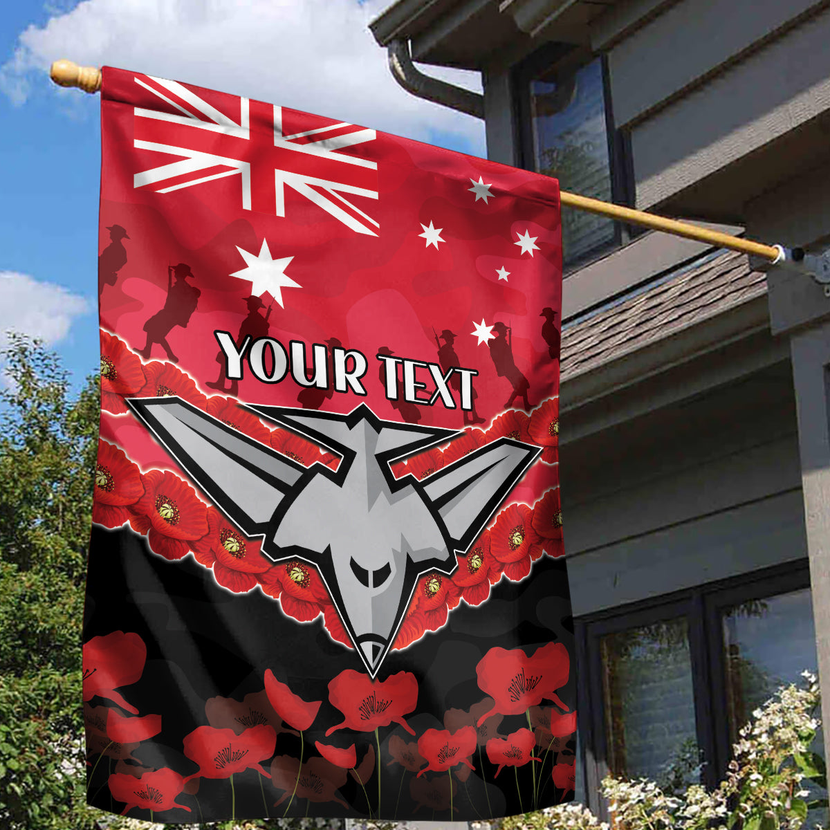 Custom Bombers Football Garden Flag ANZAC Lest We Forget - Vibe Hoodie Shop