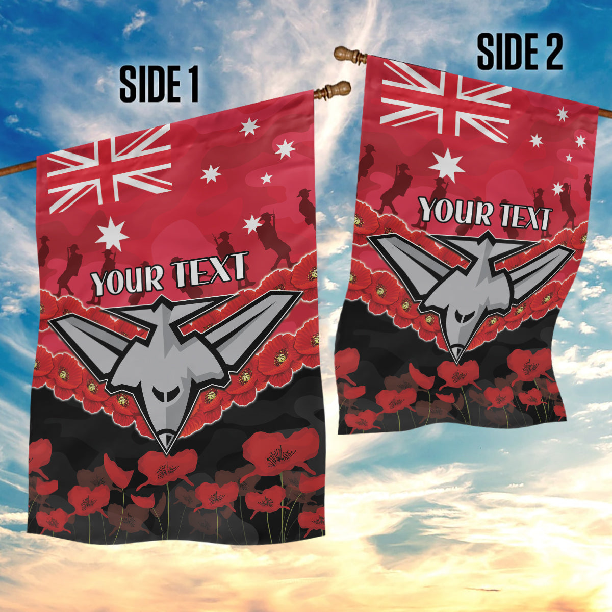 Custom Bombers Football Garden Flag ANZAC Lest We Forget - Vibe Hoodie Shop