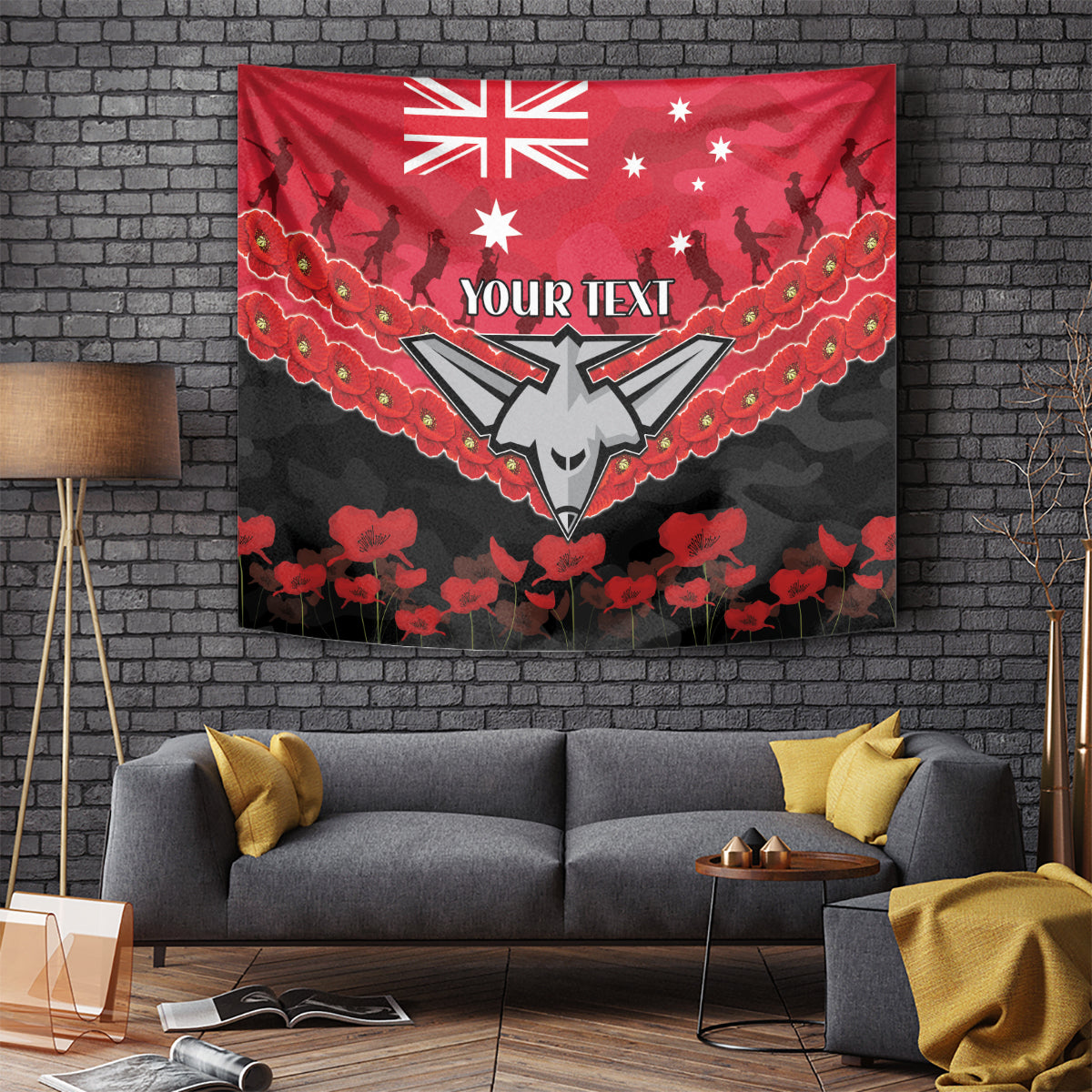 Custom Bombers Football Tapestry ANZAC Lest We Forget - Vibe Hoodie Shop