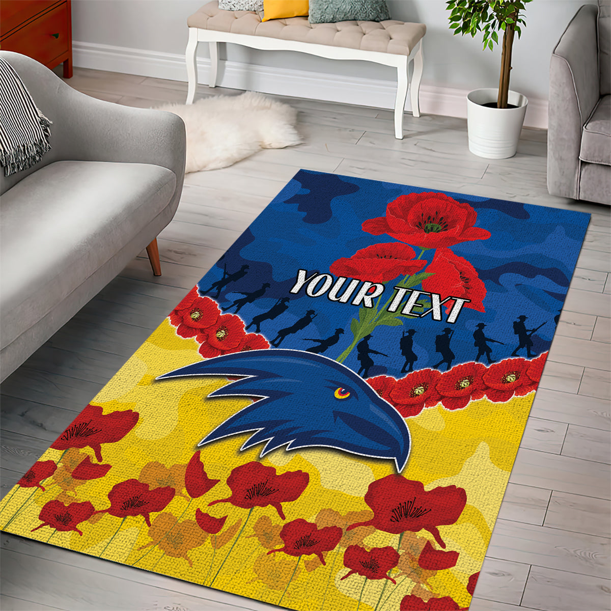 Custom Adelaide Crows Football Area Rug ANZAC Lest We Forget - Vibe Hoodie Shop