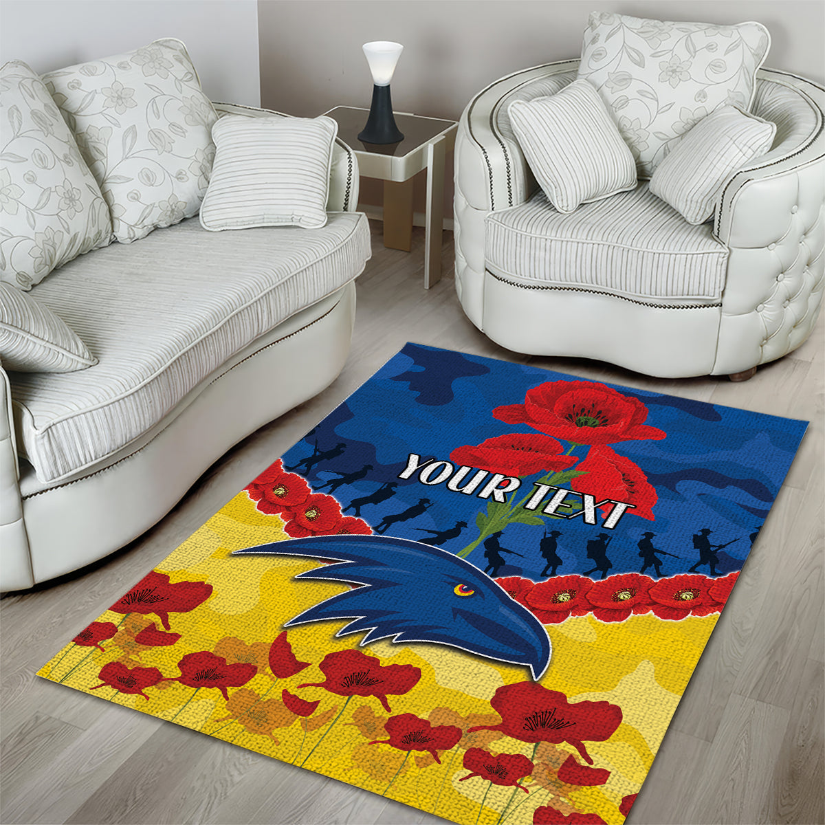 Custom Adelaide Crows Football Area Rug ANZAC Lest We Forget - Vibe Hoodie Shop