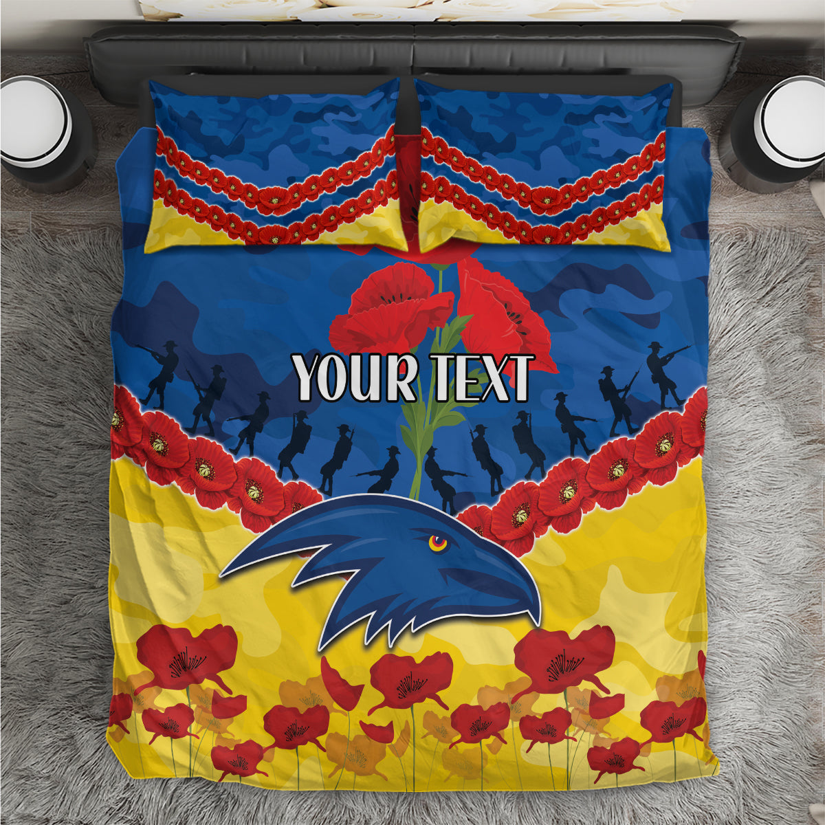 Custom Adelaide Crows Football Bedding Set ANZAC Lest We Forget - Vibe Hoodie Shop