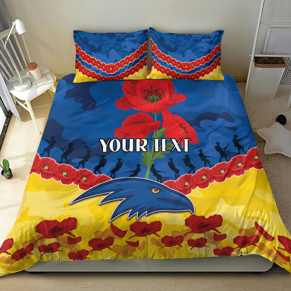 Custom Adelaide Crows Football Bedding Set ANZAC Lest We Forget - Vibe Hoodie Shop