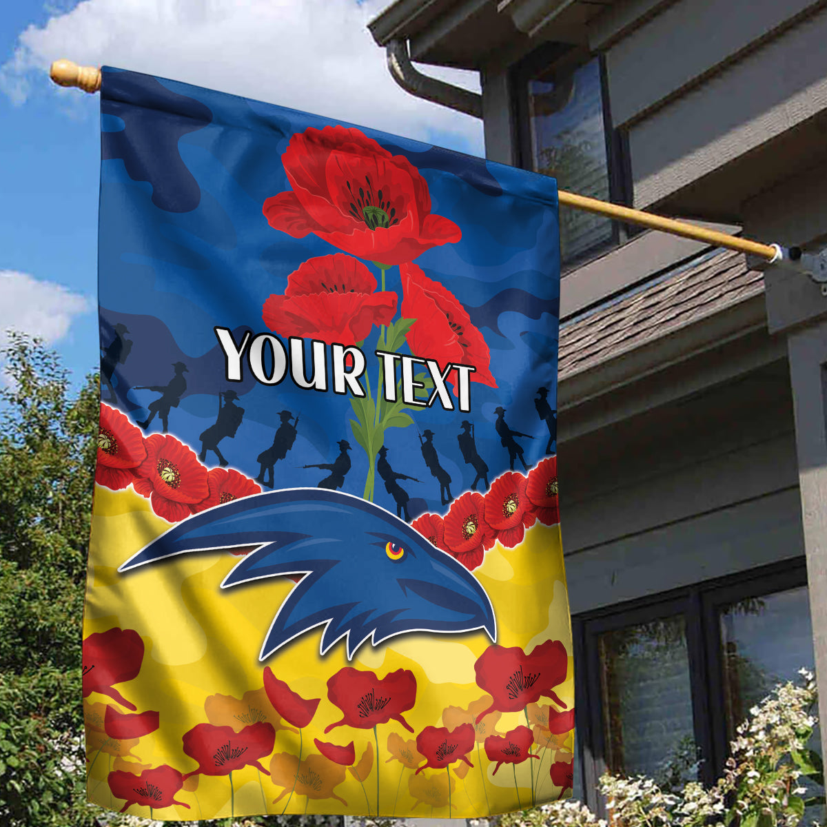 Custom Adelaide Crows Football Garden Flag ANZAC Lest We Forget - Vibe Hoodie Shop