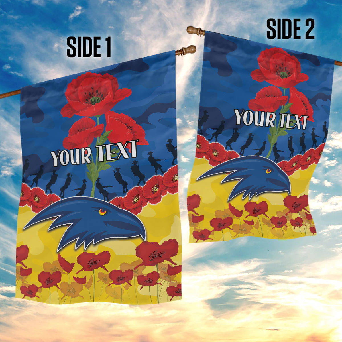 Custom Adelaide Crows Football Garden Flag ANZAC Lest We Forget - Vibe Hoodie Shop