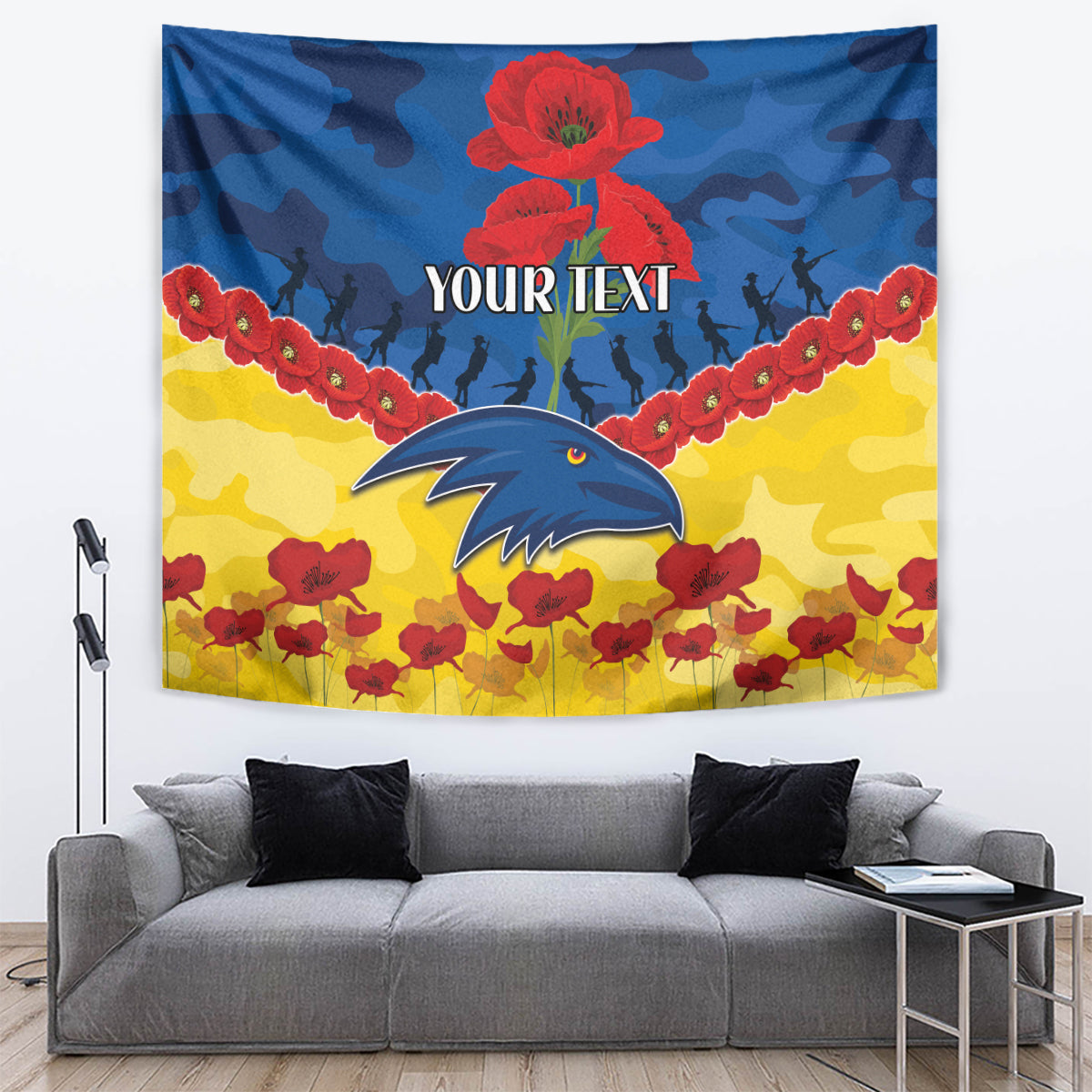 Custom Adelaide Crows Football Tapestry ANZAC Lest We Forget - Vibe Hoodie Shop