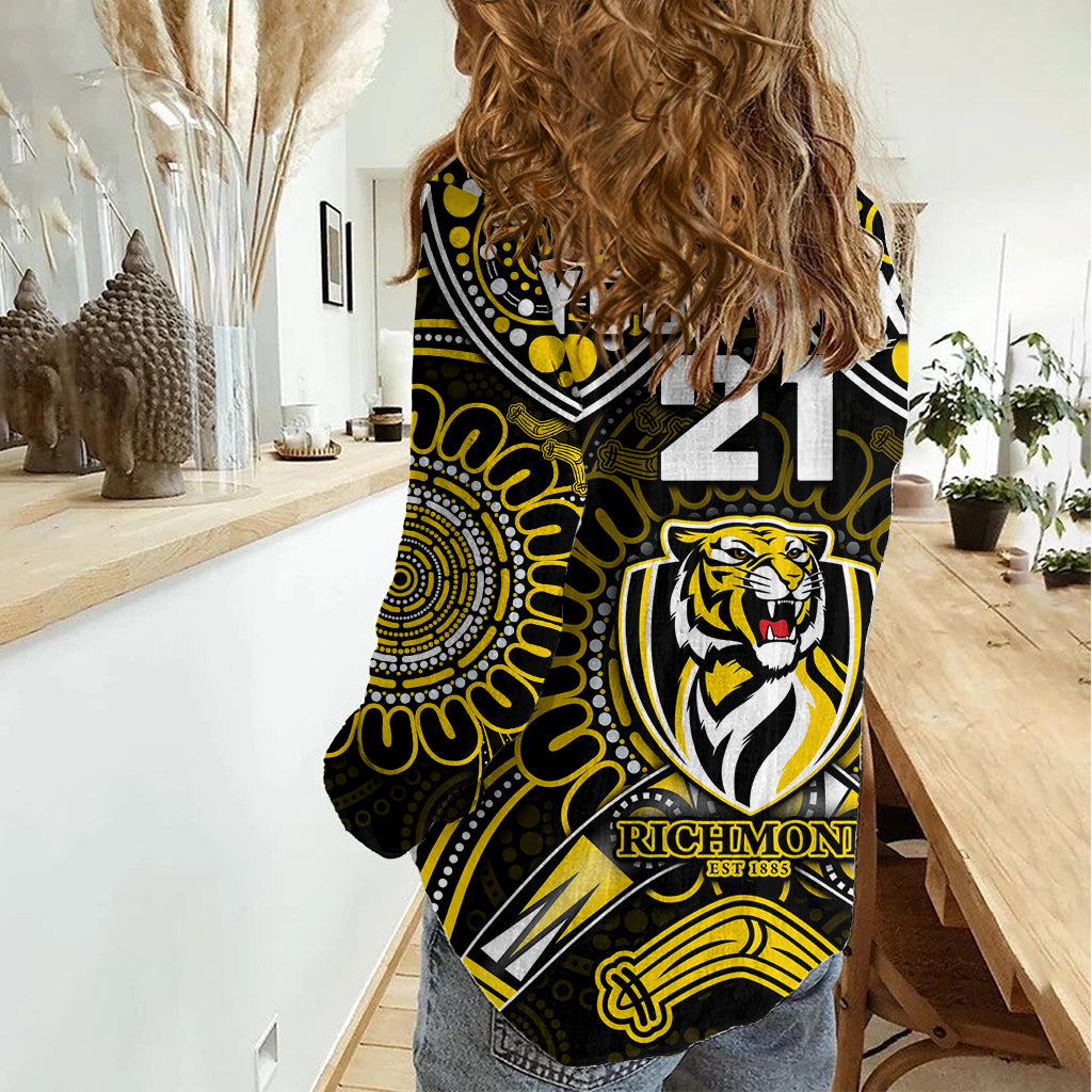 (Custom Personalised) Richmond Tigers Football Women Casual Shirt Boomerang Indigenous Dots - Vibe Hoodie Shop