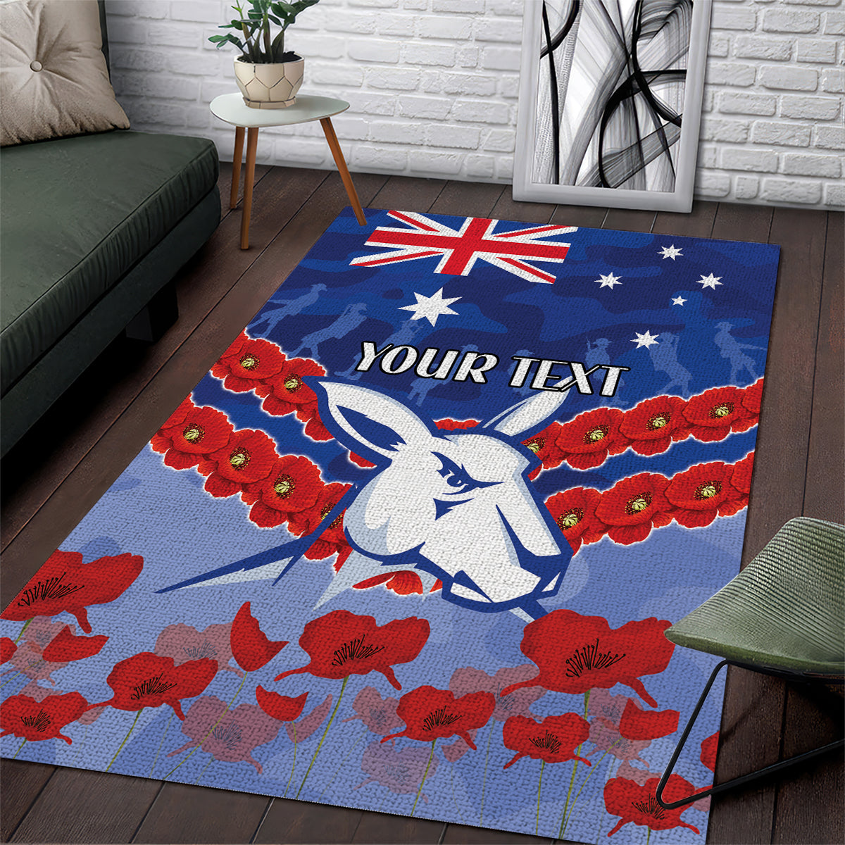 Custom Kangaroos Football Area Rug ANZAC Lest We Forget - Vibe Hoodie Shop