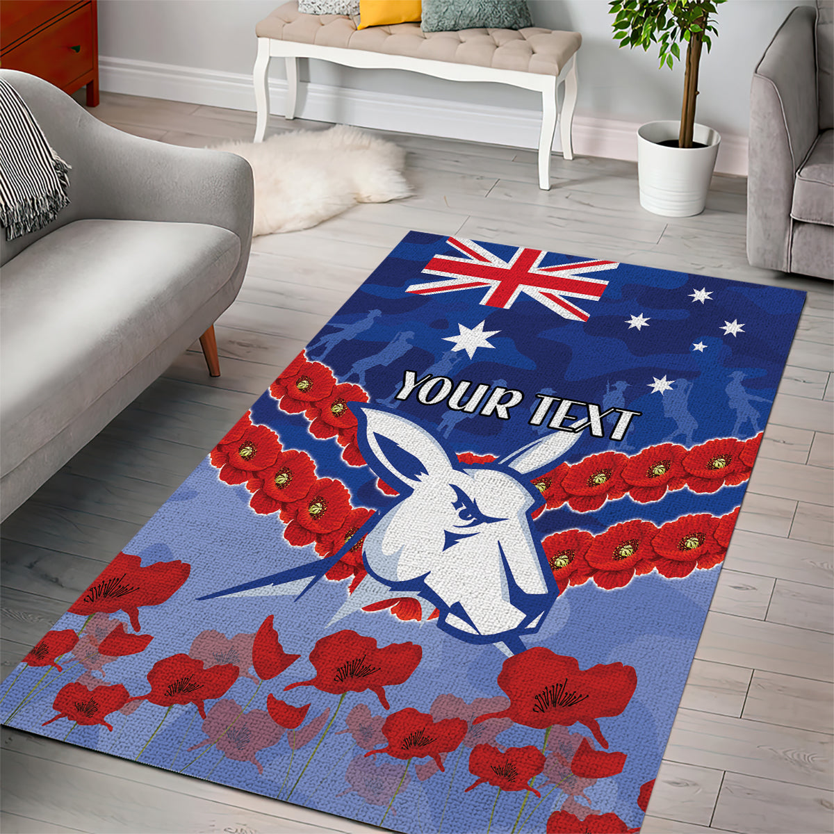 Custom Kangaroos Football Area Rug ANZAC Lest We Forget - Vibe Hoodie Shop