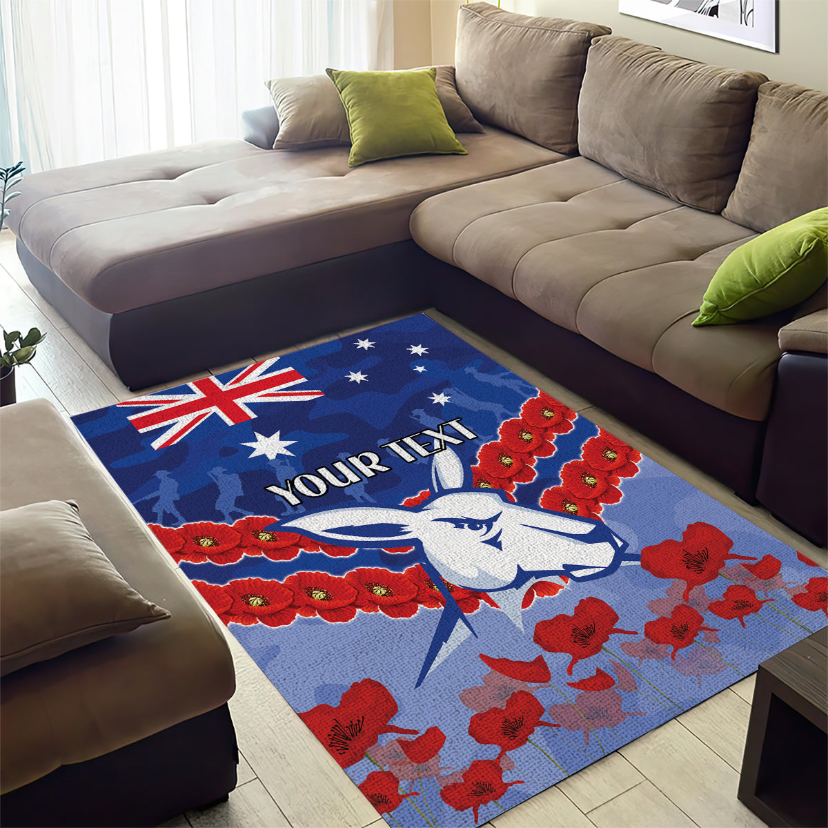 Custom Kangaroos Football Area Rug ANZAC Lest We Forget - Vibe Hoodie Shop