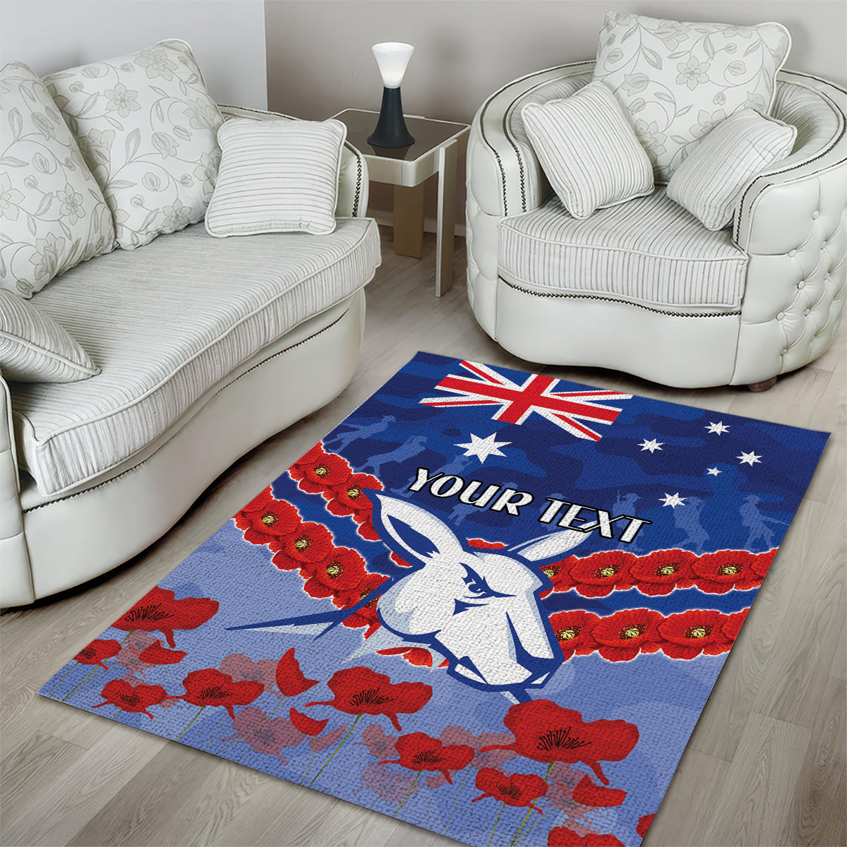 Custom Kangaroos Football Area Rug ANZAC Lest We Forget - Vibe Hoodie Shop