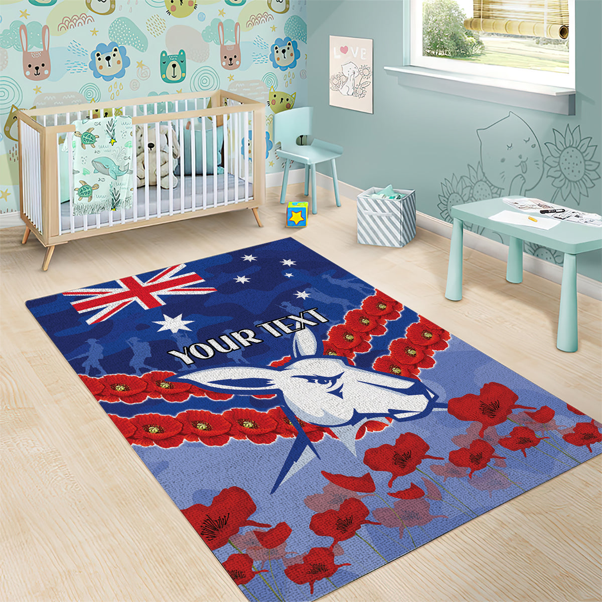 Custom Kangaroos Football Area Rug ANZAC Lest We Forget - Vibe Hoodie Shop