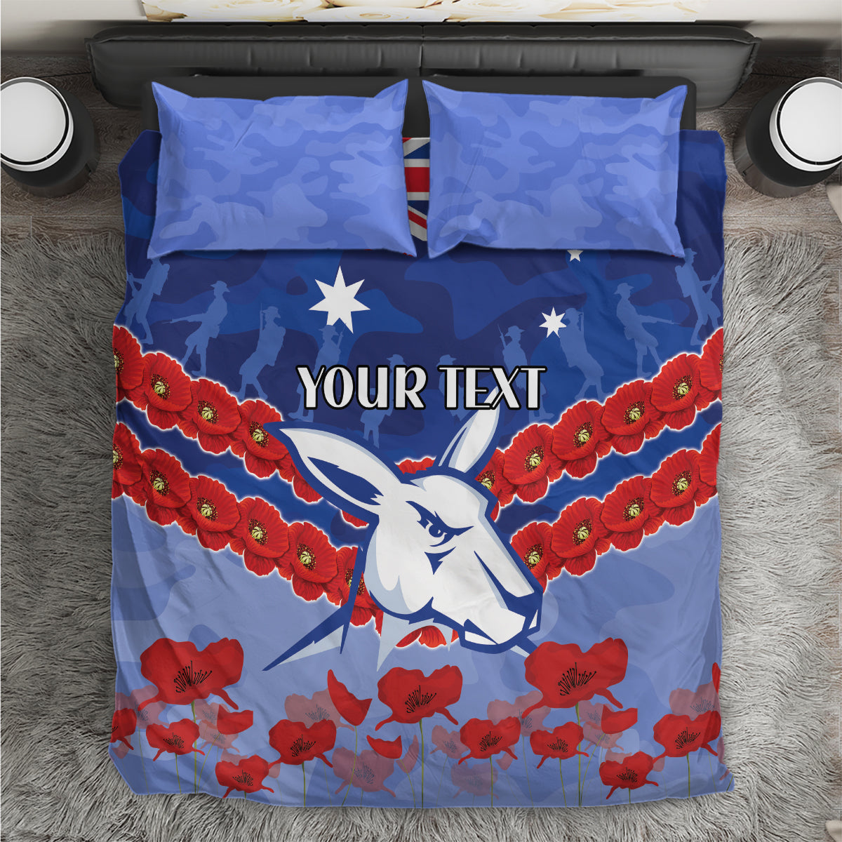 Custom Kangaroos Football Bedding Set ANZAC Lest We Forget - Vibe Hoodie Shop