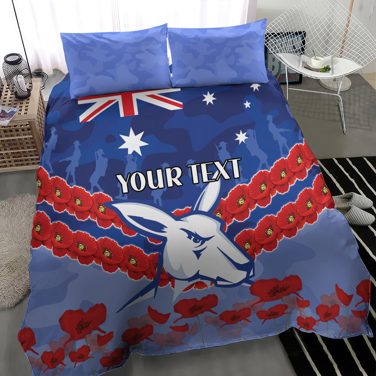 Custom Kangaroos Football Bedding Set ANZAC Lest We Forget - Vibe Hoodie Shop