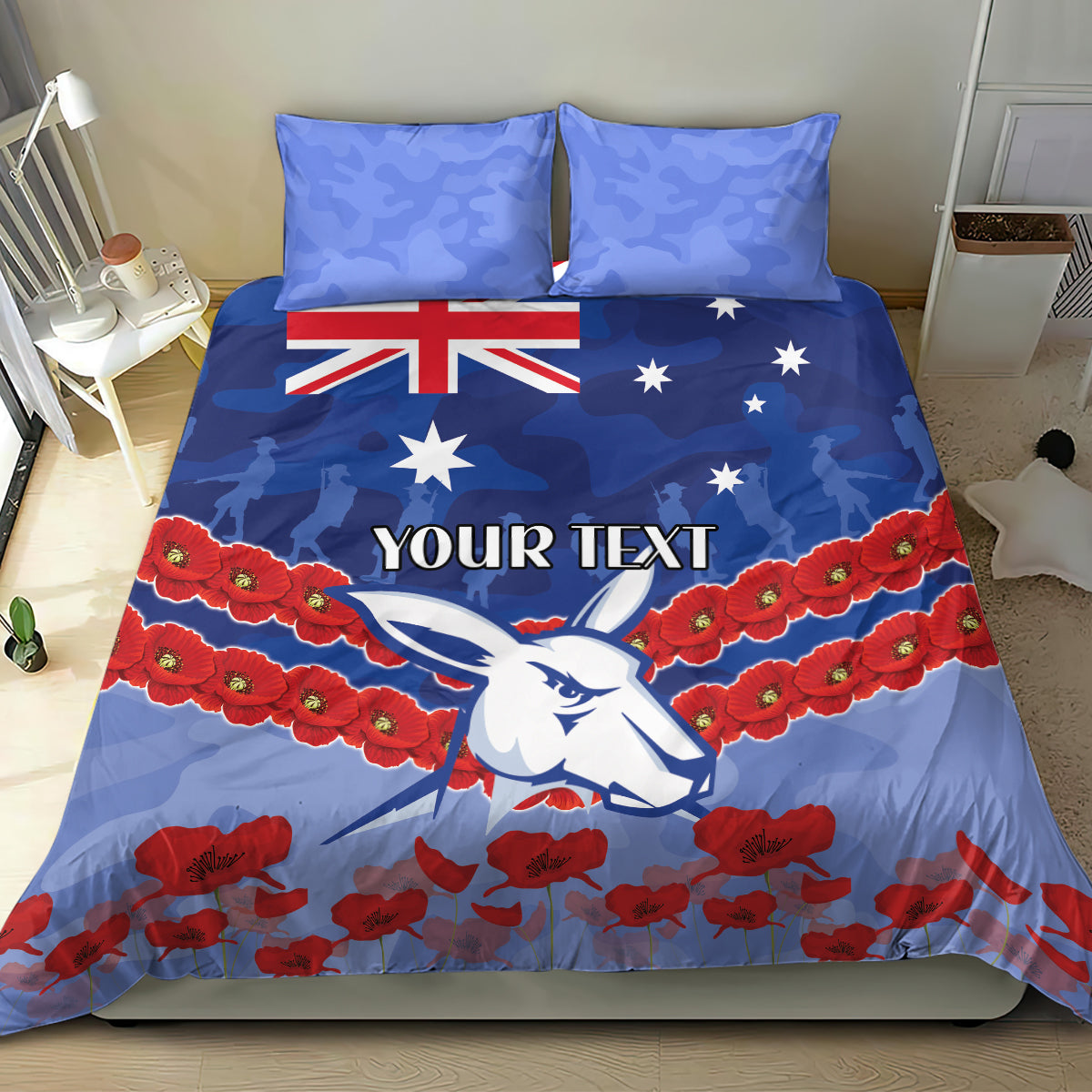 Custom Kangaroos Football Bedding Set ANZAC Lest We Forget - Vibe Hoodie Shop