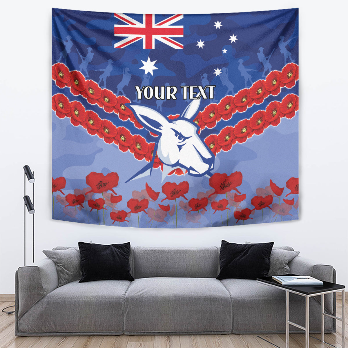 Custom Kangaroos Football Tapestry ANZAC Lest We Forget - Vibe Hoodie Shop