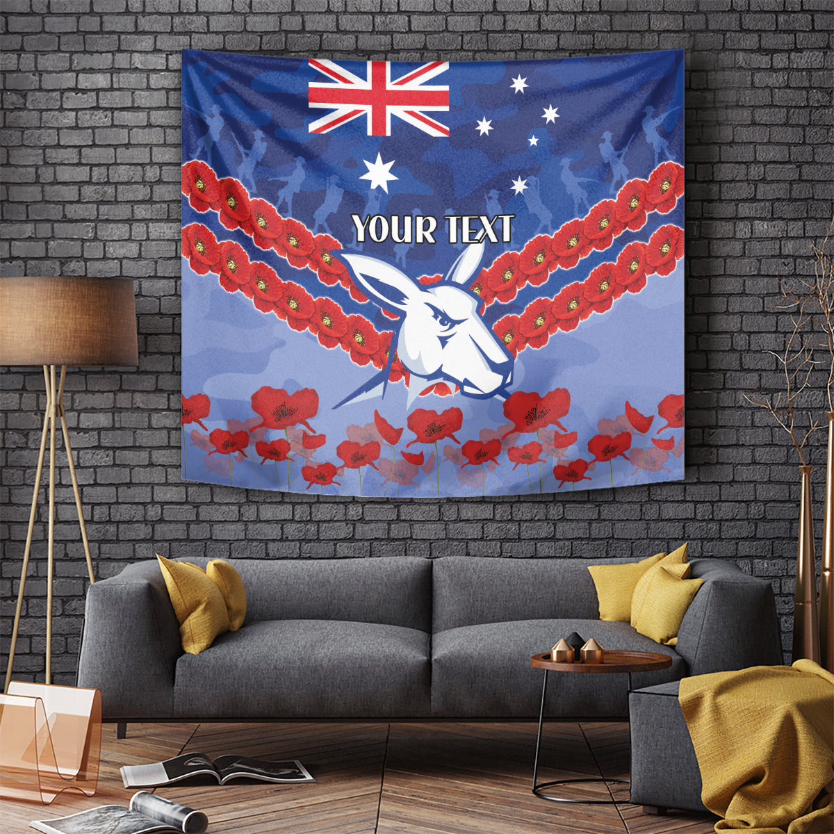 Custom Kangaroos Football Tapestry ANZAC Lest We Forget - Vibe Hoodie Shop