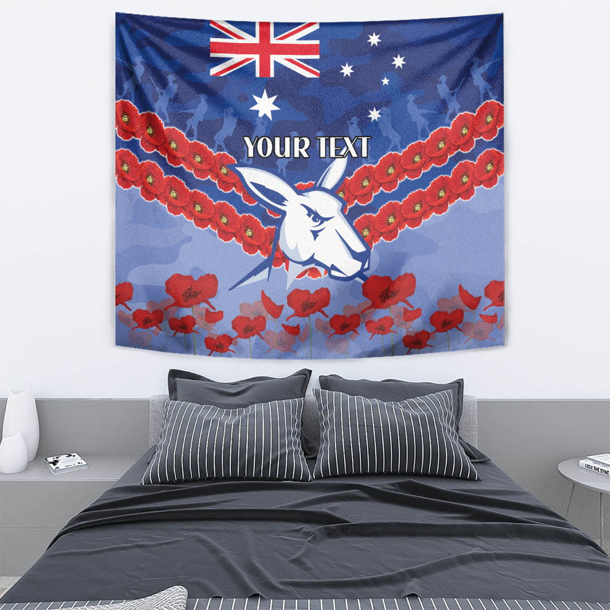 Custom Kangaroos Football Tapestry ANZAC Lest We Forget - Vibe Hoodie Shop