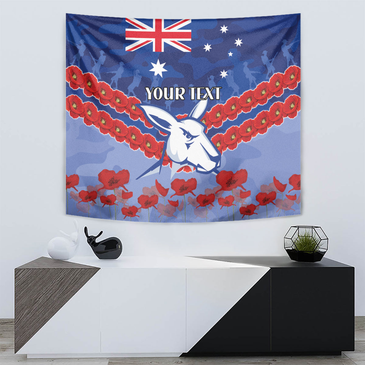 Custom Kangaroos Football Tapestry ANZAC Lest We Forget - Vibe Hoodie Shop