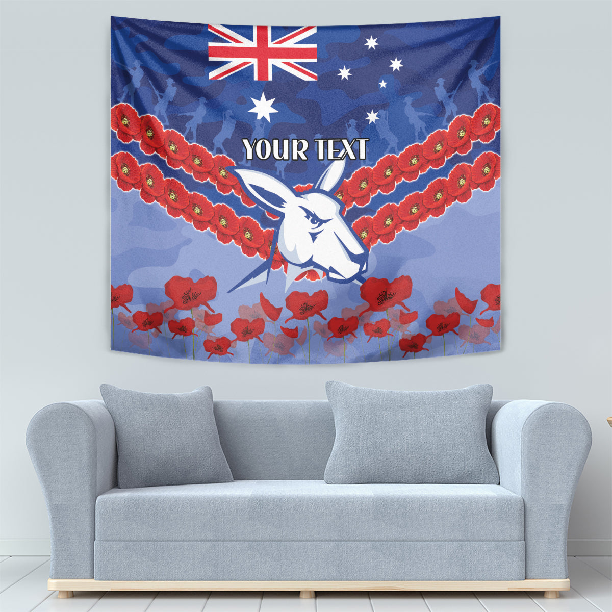 Custom Kangaroos Football Tapestry ANZAC Lest We Forget - Vibe Hoodie Shop