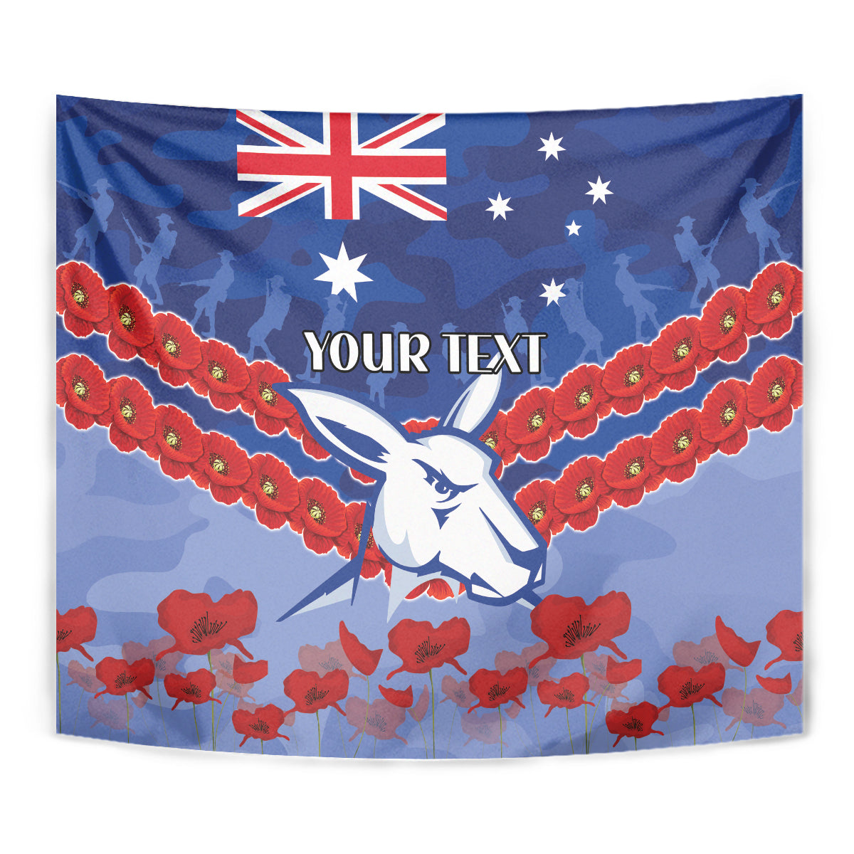 Custom Kangaroos Football Tapestry ANZAC Lest We Forget - Vibe Hoodie Shop