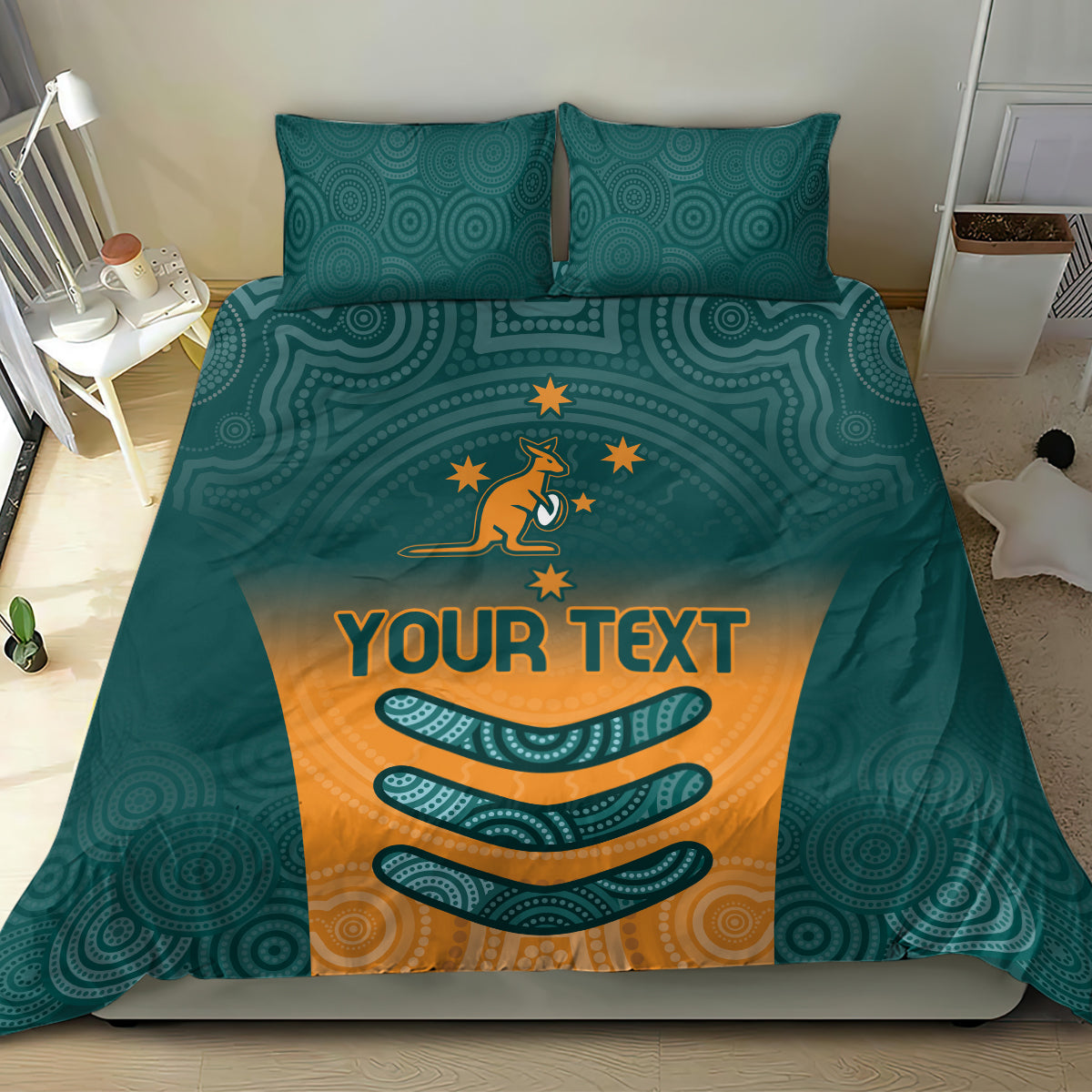 Custom Wallaroos Womens Rugby Bedding Set Aboriginal Dots Art - Vibe Hoodie Shop