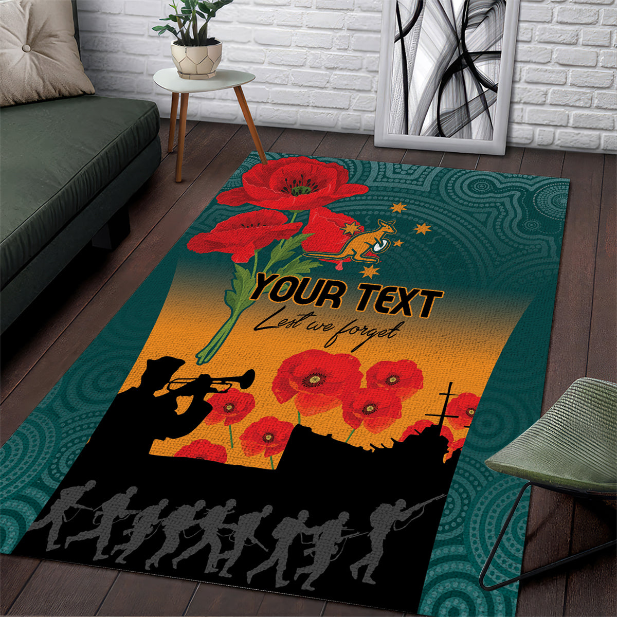 Custom Wallaroos Rugby ANZAC Area Rug Poppy Soldier With Aboriginal Dots Art - Vibe Hoodie Shop